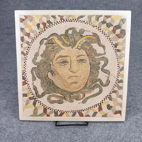Handmade Other - 12" Medusa Mosaic Ceramic Wall Tile Plaque Greek Roman Mythology Wall Decor